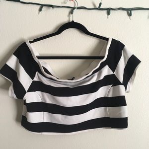 Premme Striped Crop Top off the shoulder